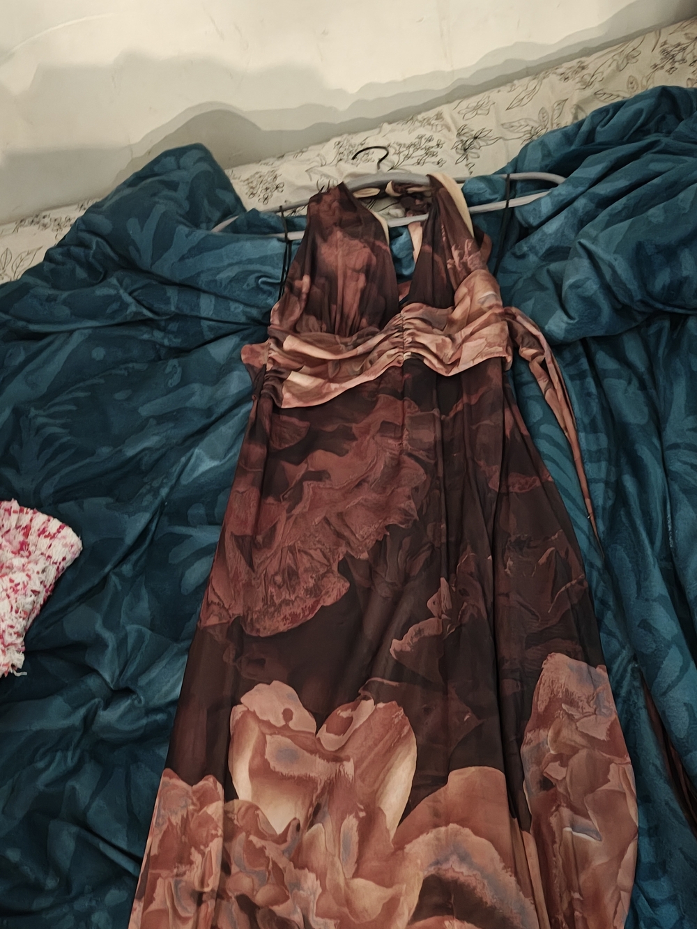 12th Tribe Brown Floral Halter Maxi Dress - Picture 3 of 4